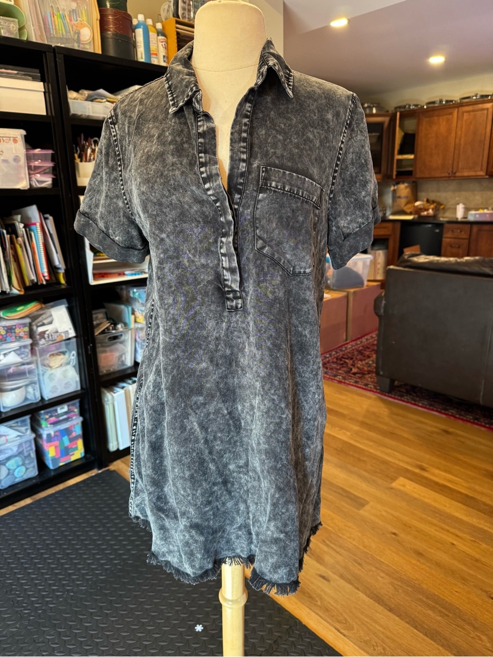 Day + Moon acid wash tencel shirt dress sz S
